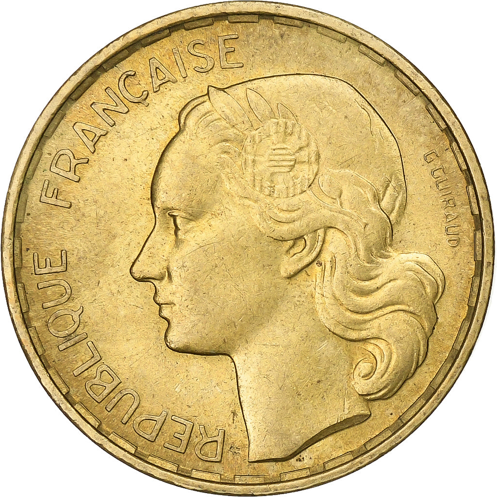 Francia, 20 Francs, Guiraud, 1952, Paris, Alluminio-bronzo, BB, KM:917.1