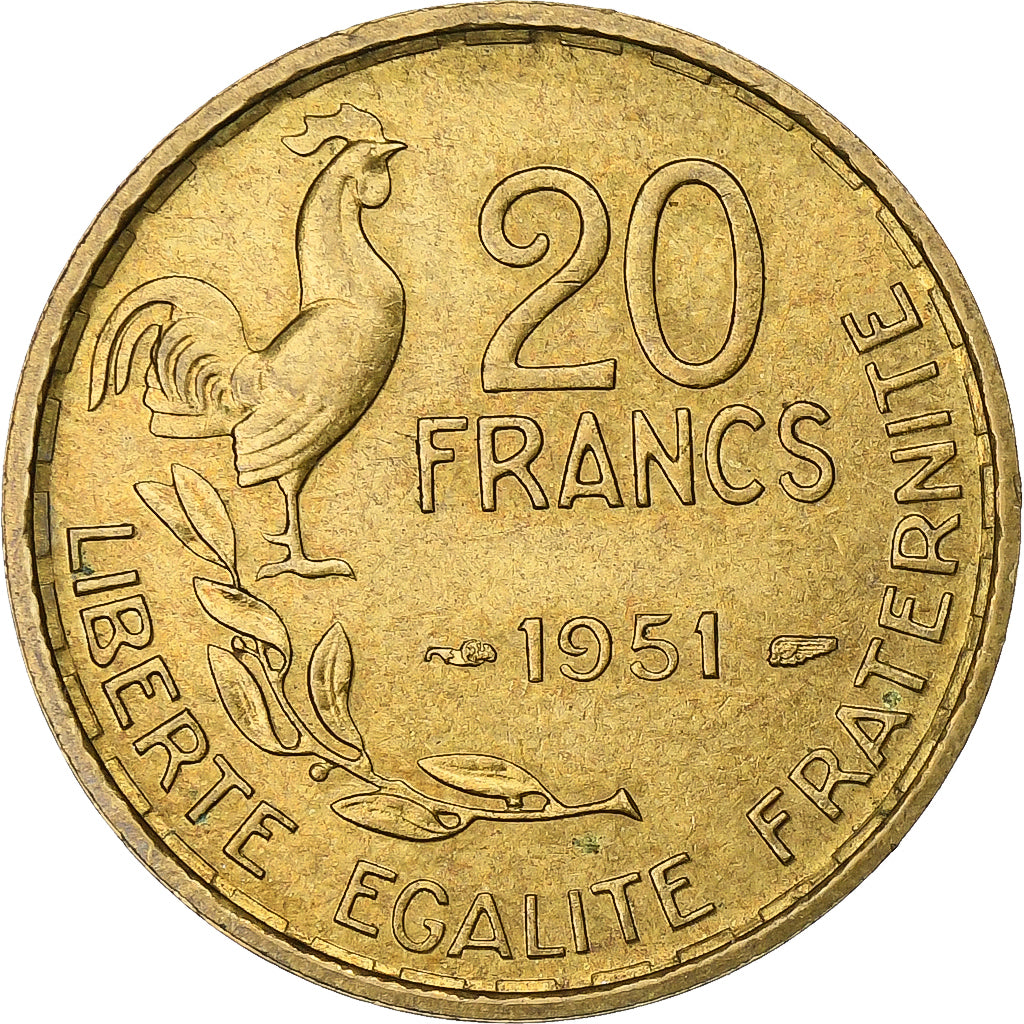 Frankreich, 20 Francs, Guiraud, 1951, Paris, Aluminum-Bronze, SS, KM:917.1
