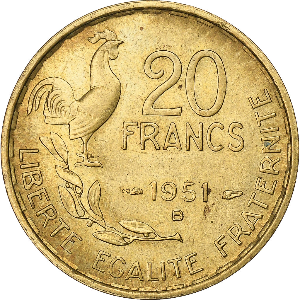 Frankreich, 20 Francs, Guiraud, 1951, Beaumont - Le Roger, Aluminum-Bronze, SS+