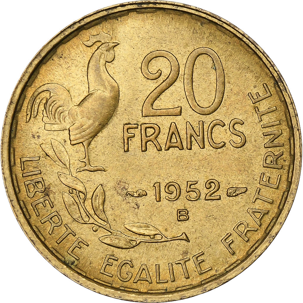 Francja, 20 Francs, Guiraud, 1952, Beaumont - Le Roger, Aluminium-Brąz