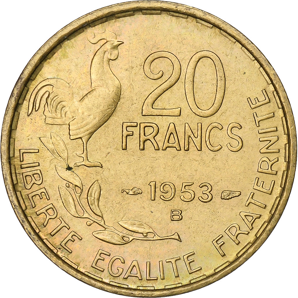 Frankrijk, 20 Francs, Guiraud, 1953, Beaumont - Le Roger, Aluminum-Bronze, ZF