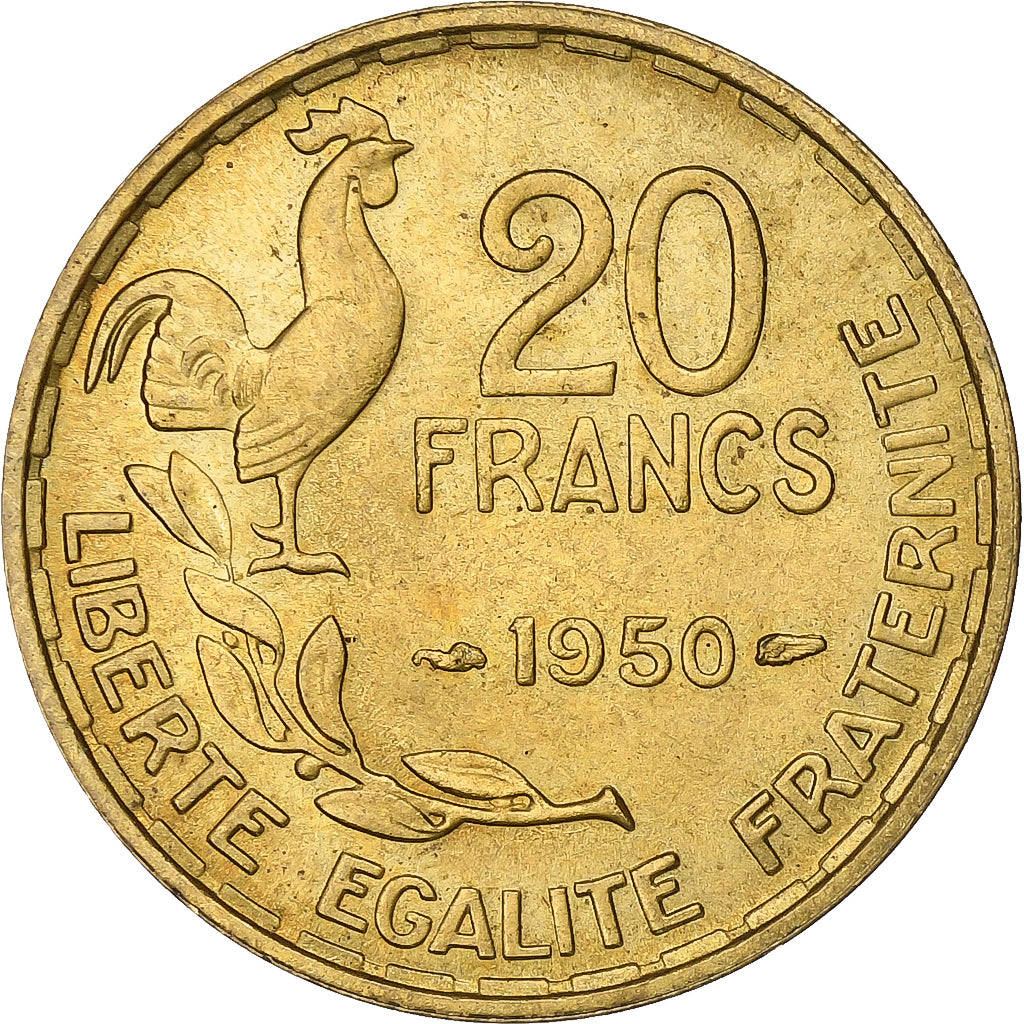 Frankreich, 20 Francs, Guiraud, 1950, Paris, Aluminum-Bronze, SS+, KM:916.1
