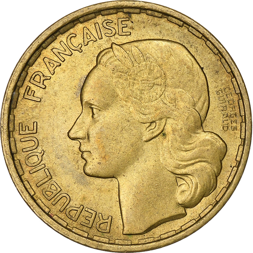 Francia, 20 Francs, Guiraud, 1950, Paris, Alluminio-bronzo, BB, KM:916.1