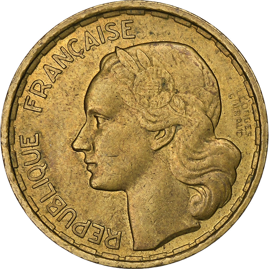 Francia, 20 Francs, Guiraud, 1950, Paris, Alluminio-bronzo, MB+, KM:916.1