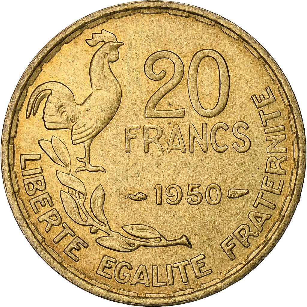 Frankreich, 20 Francs, Guiraud, 1950, Paris, Aluminum-Bronze, VZ, KM:916.1