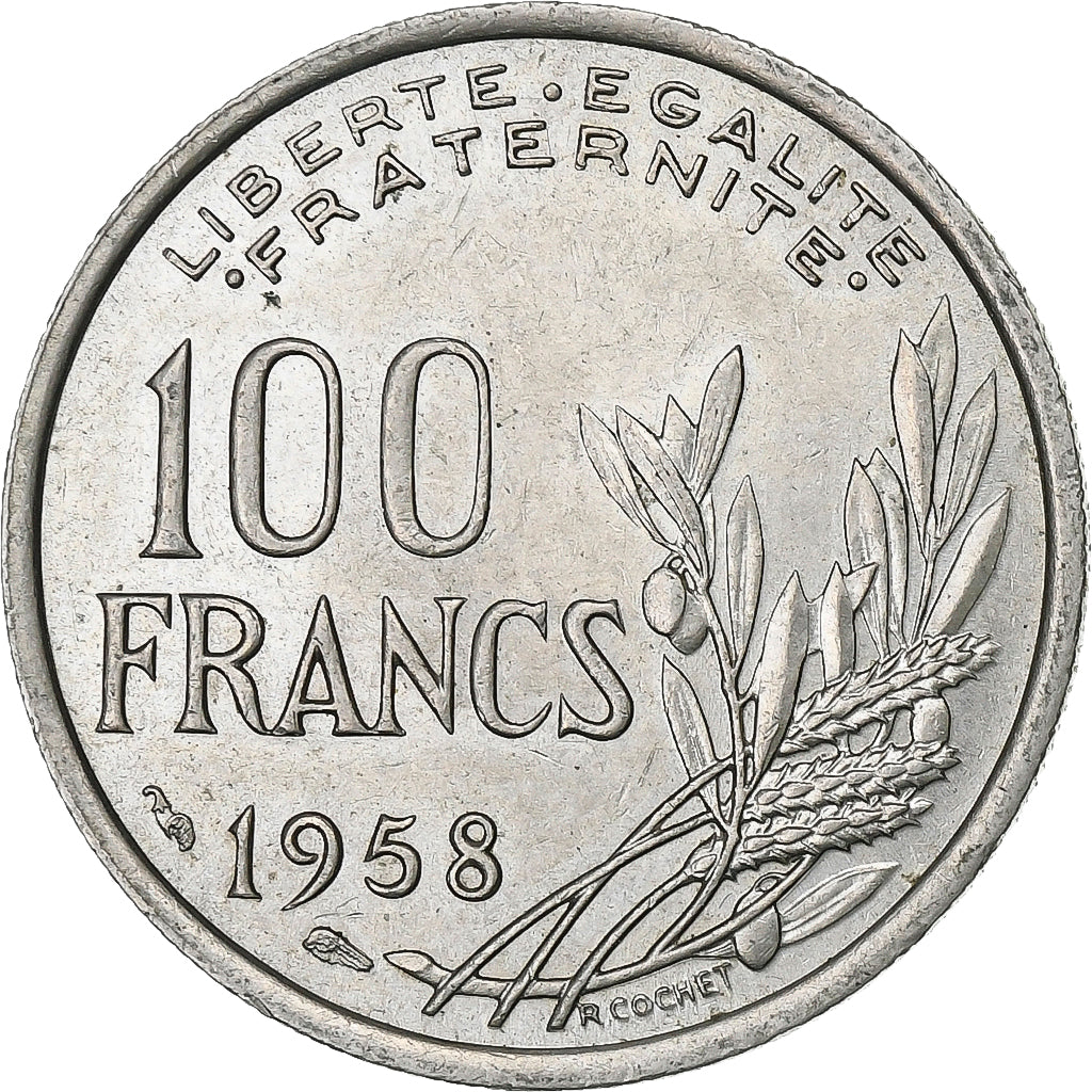 França, 100 Francs, Cochet, 1958, Cobre-níquel, AU(50-53), KM:919.1
