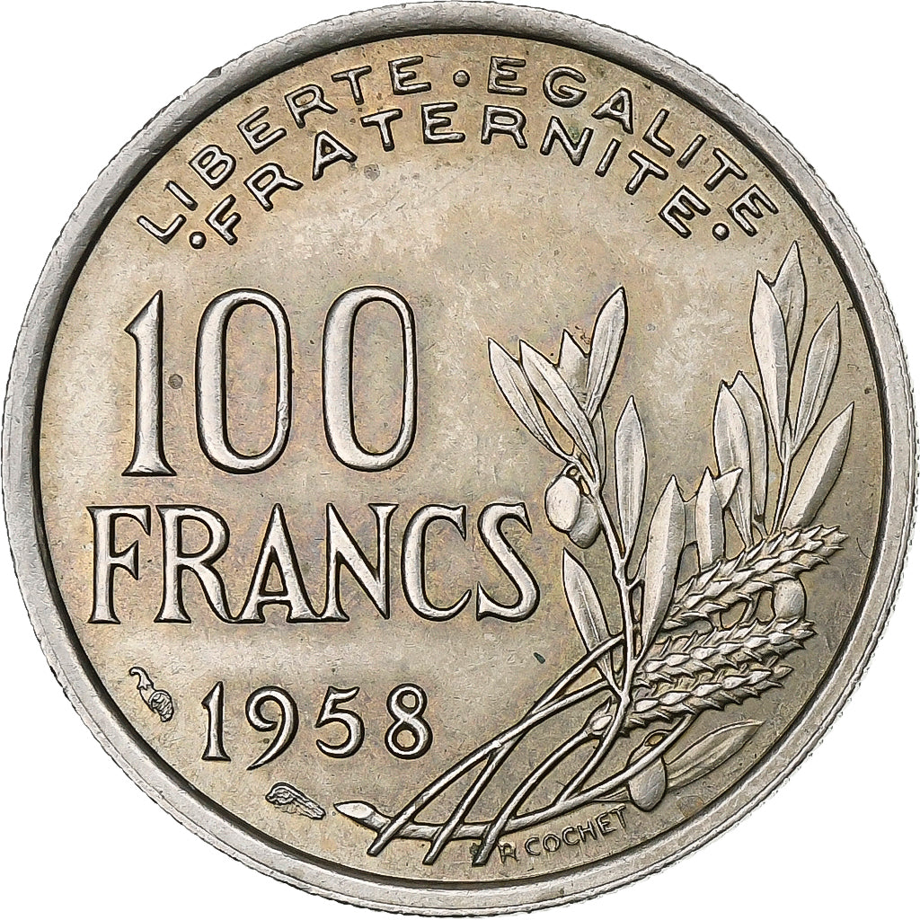 Frankrijk, 100 Francs, Cochet, 1958, Cupro-nikkel, PR, KM:919.1