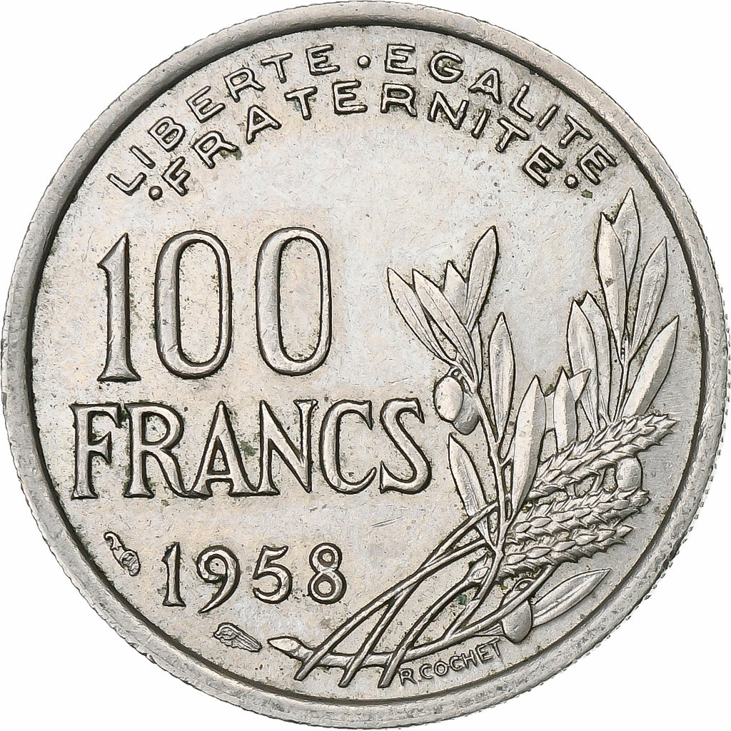 France, 100 Francs, Cochet, 1958, Copper-nickel, EF(40-45), KM:919.1