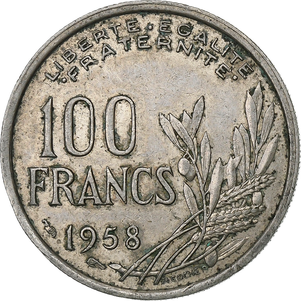 Frankrijk, 100 Francs, Cochet, 1958, Cupro-nikkel, FR+, KM:919.1