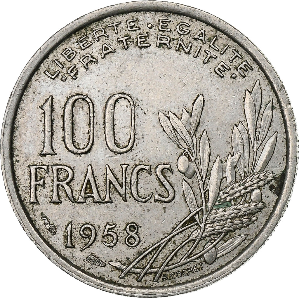 Francia, 100 Francs, Cochet, 1958, Rame-nichel, MB+, KM:919.1