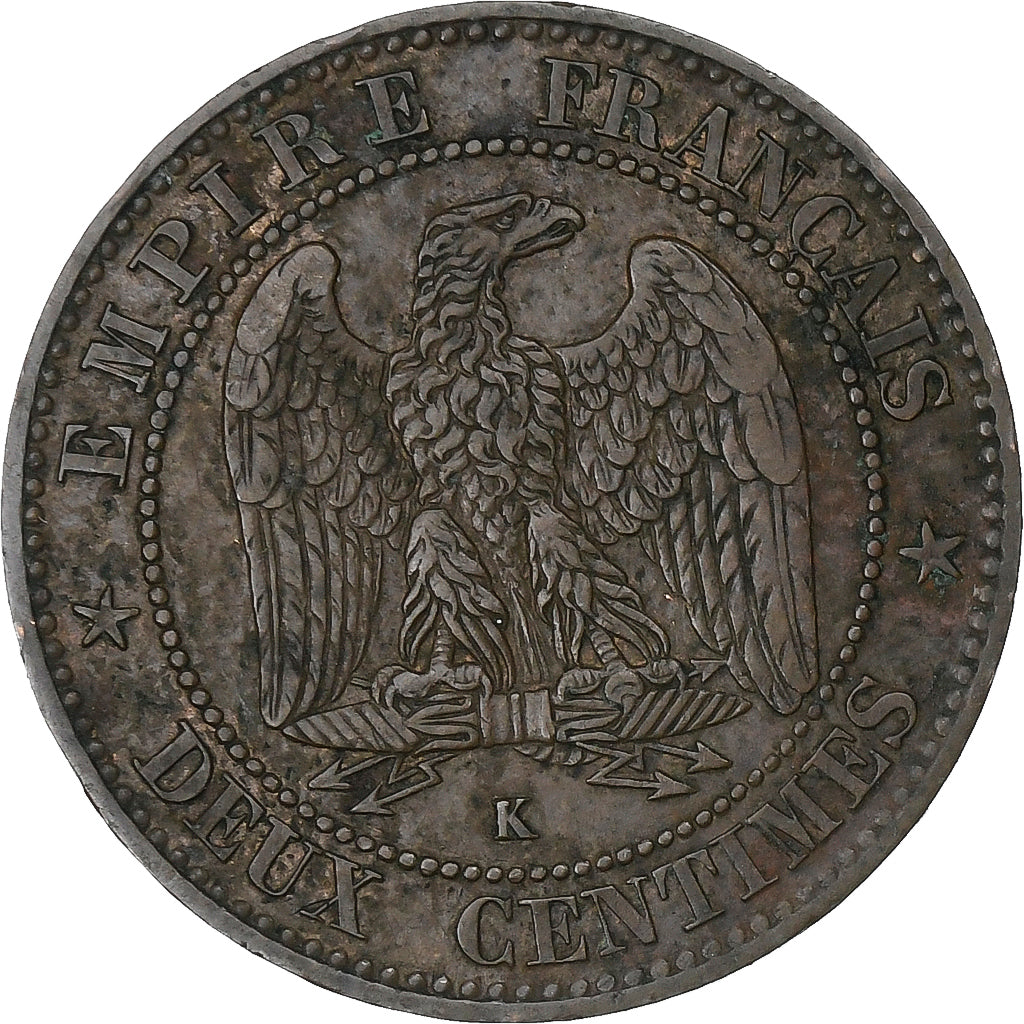 Francja, Napoleon III, 2 Centimes, Napoléon III, 1862, Bordeaux, Brązowy
