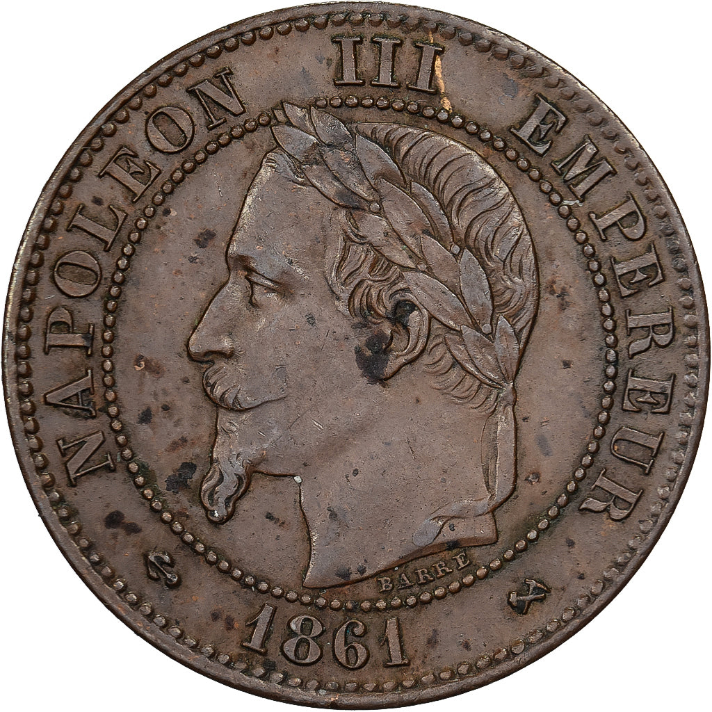 Frankrijk, Napoleon III, 2 Centimes, Napoléon III, 1861, Bordeaux, Bronzen