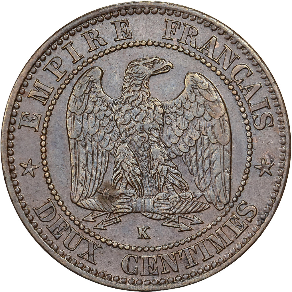Francia, Napoleon III, 2 Centimes, Napoléon III, 1862, Bordeaux, Bronce, MBC+