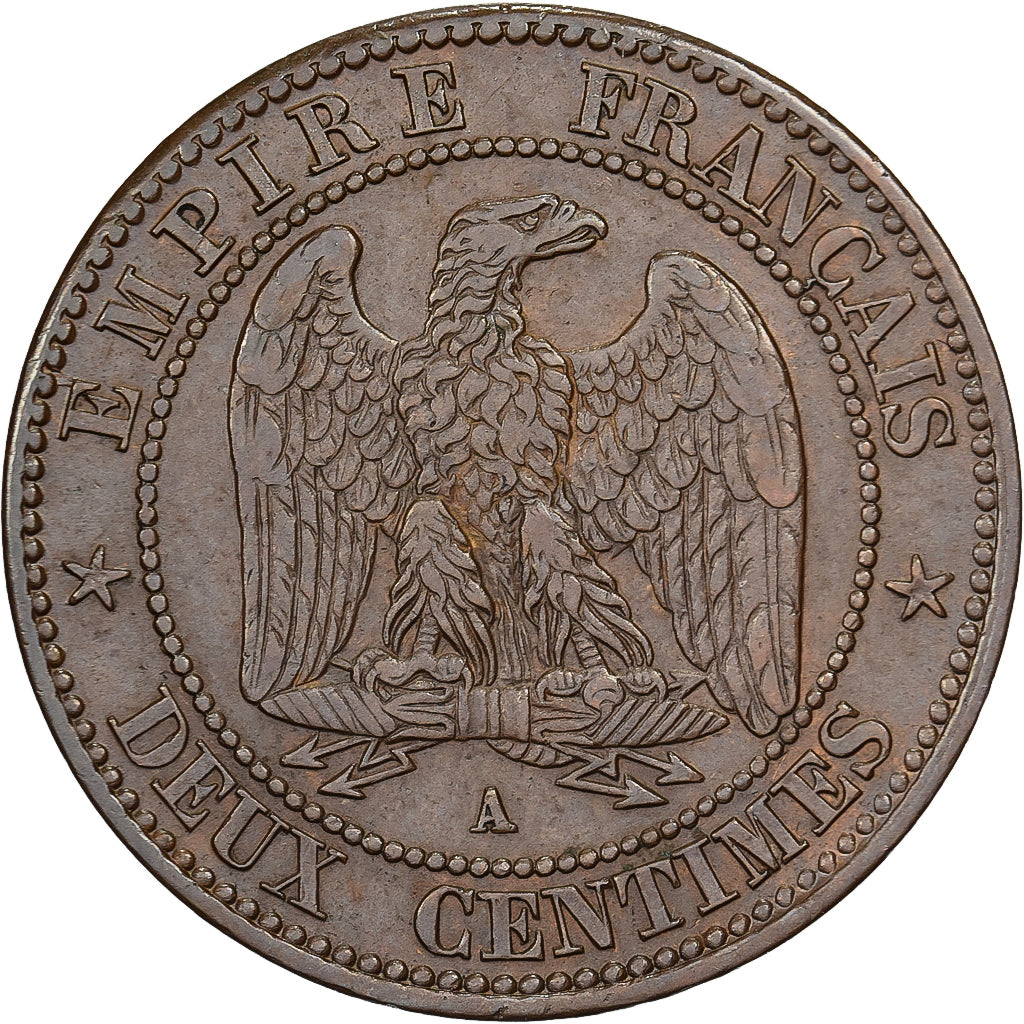 Francia, Napoleon III, 2 Centimes, Napoléon III, 1862, Paris, Bronce, MBC