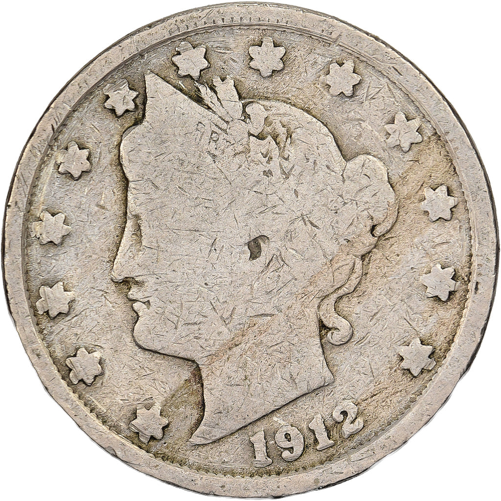 Estados Unidos, 5 Cents, Liberty Nickel, 1912, Philadelphia, Cobre - níquel
