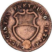 Swiss Cantons, FREIBURG, 2-1/2 Rappen, 1827, Billon, EF(40-45), KM:81