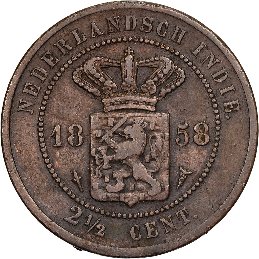 Netherlands, Wilhelmina I, 2-1/2 Cents, 1858, Utrecht, Copper, VF(30-35), KM:308