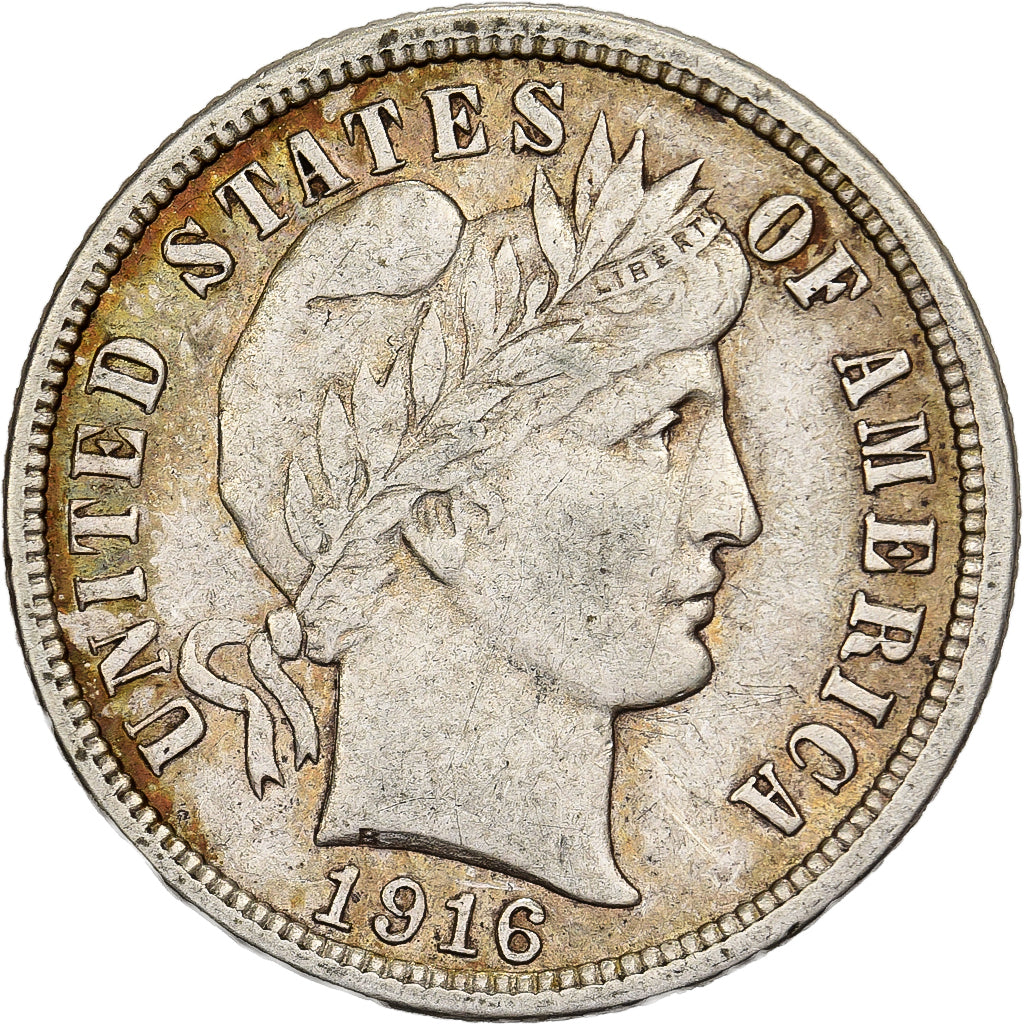 Stati Uniti, Dime, Barber Dime, 1916, Philadelphia, Argento, BB+, KM:113