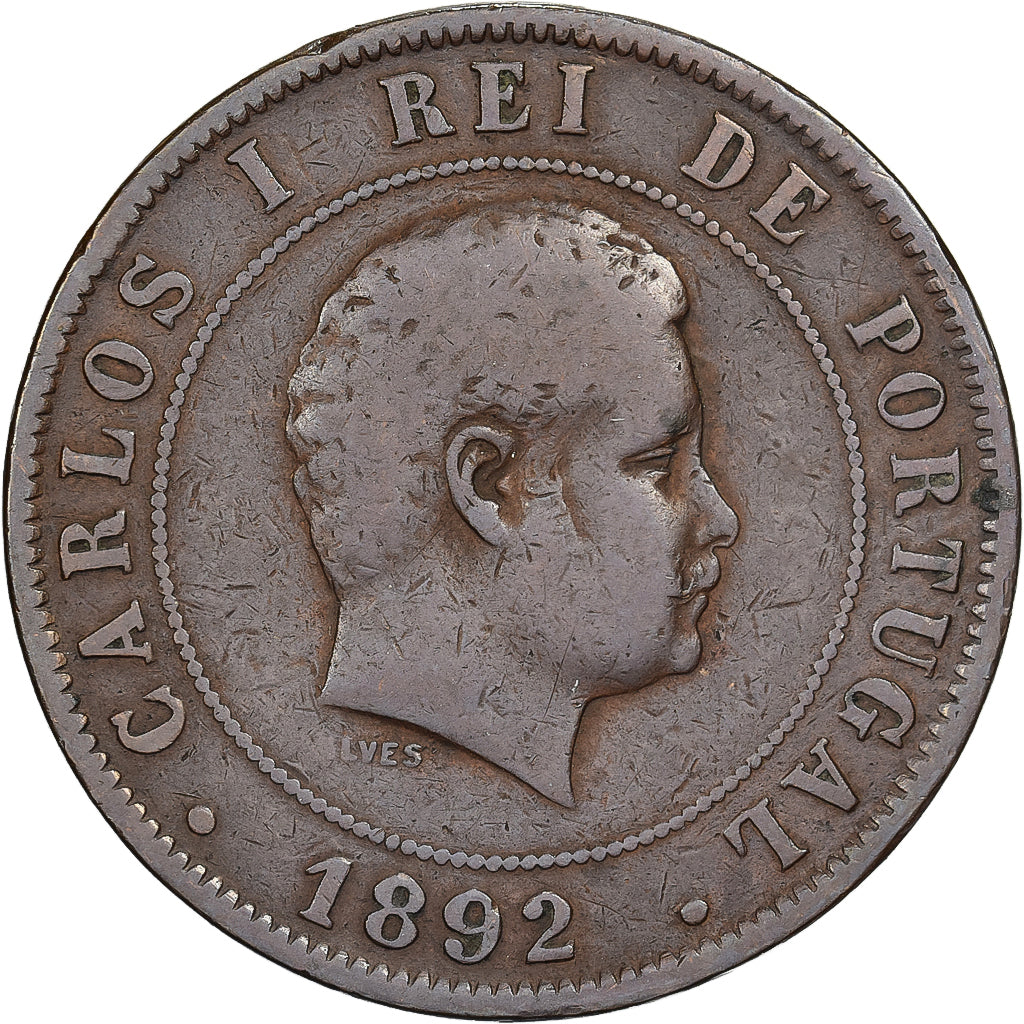 Portugal, Carlos I, 20 Reis, 1892, Lisbon, Bronze, VF(30-35), KM:533