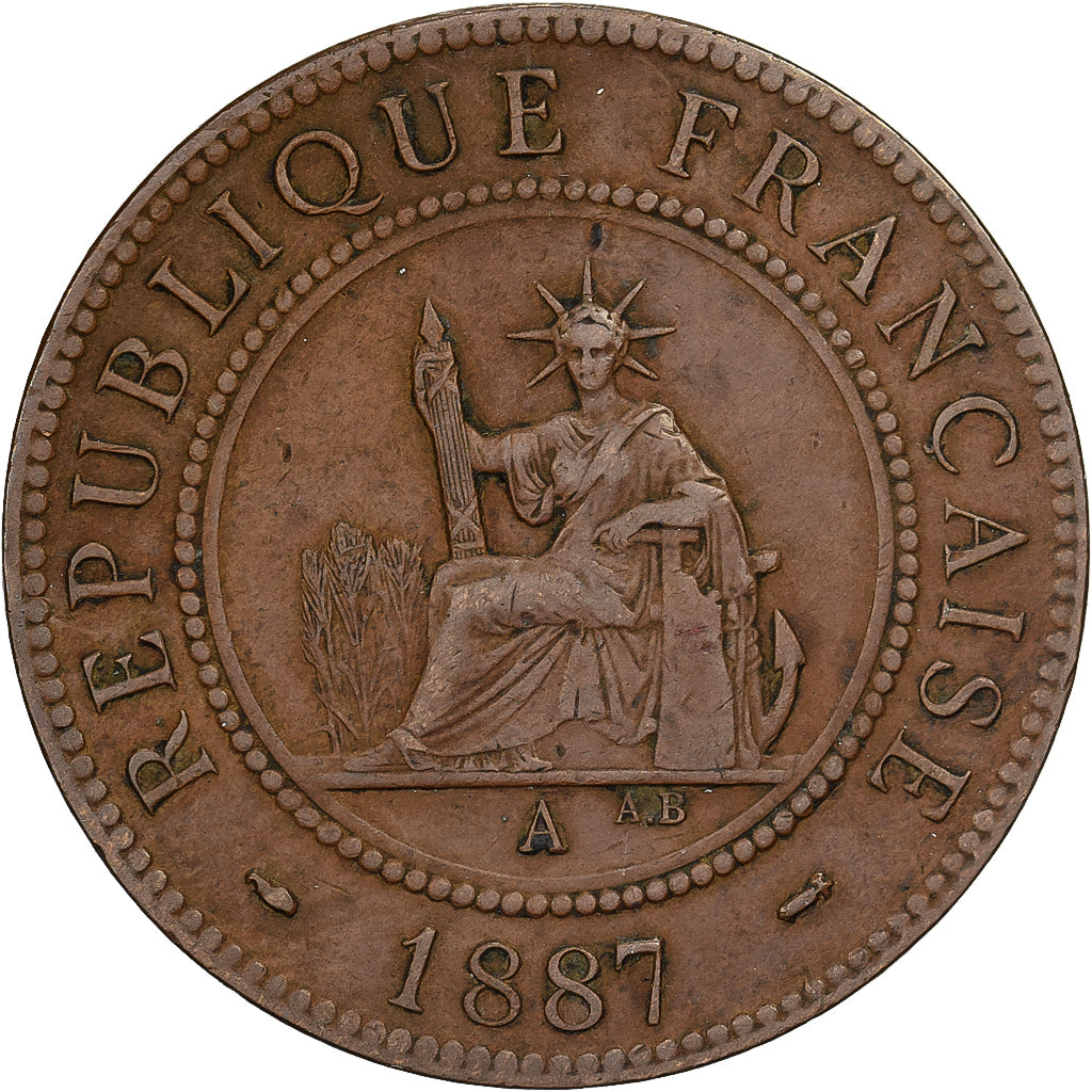 French Indochina, Cent, 1887, Paris, Bronze, VF(20-25), KM:1