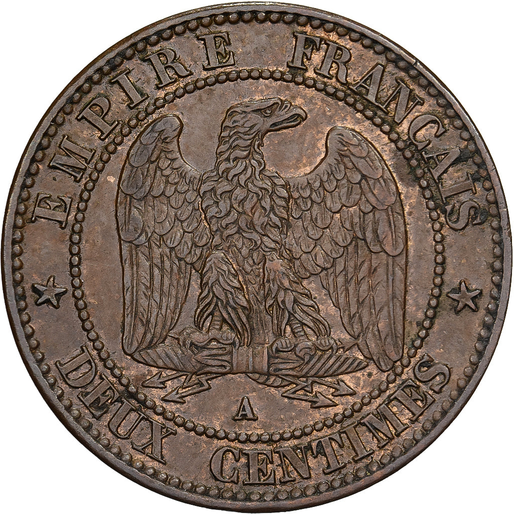 France, Napoléon III, 2 Centimes, Napoléon III, 1862, Paris, Bronze, TTB