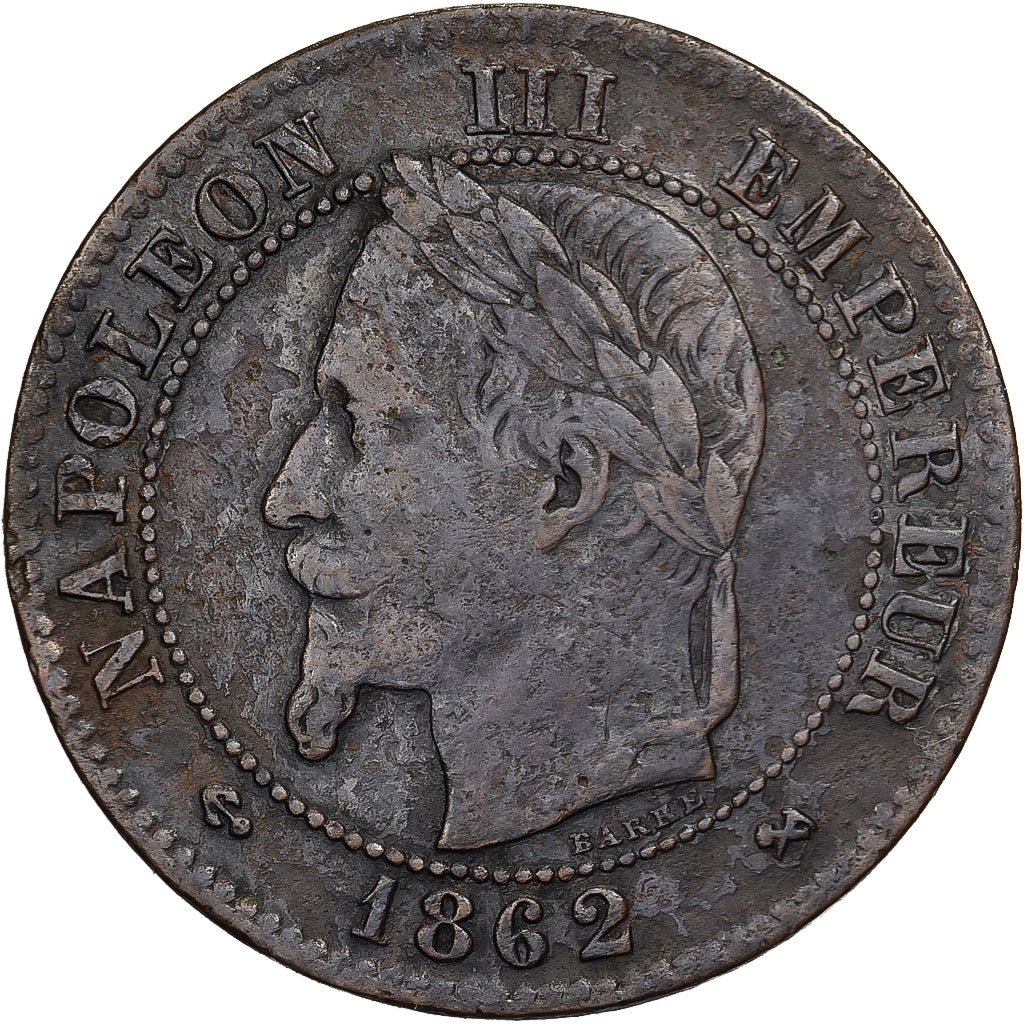 Francja, Napoleon III, 2 Centimes, Napoléon III, 1862, Bordeaux, Brązowy