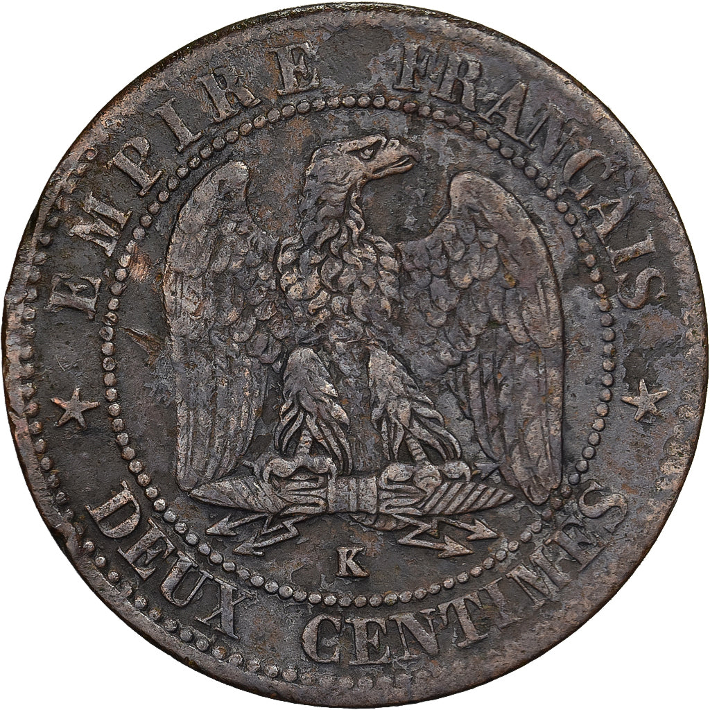 Francja, Napoleon III, 2 Centimes, Napoléon III, 1862, Bordeaux, Brązowy