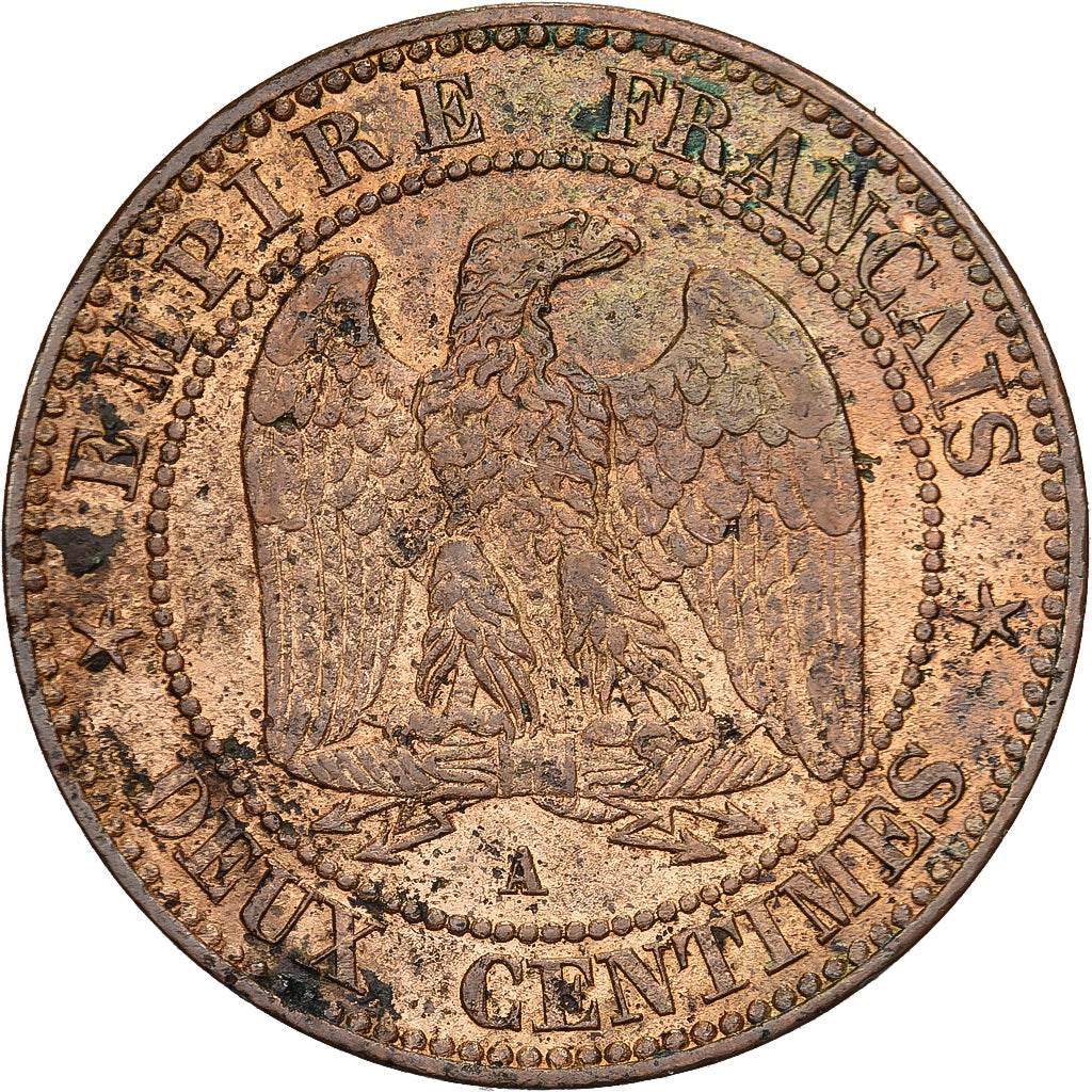 Francja, Napoleon III, 2 Centimes, Napoléon III, 1861, Paris, Brązowy
