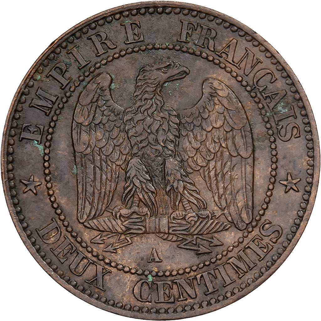 Frankreich, Napoleon III, 2 Centimes, Napoléon III, 1861, Paris, Bronze, SS