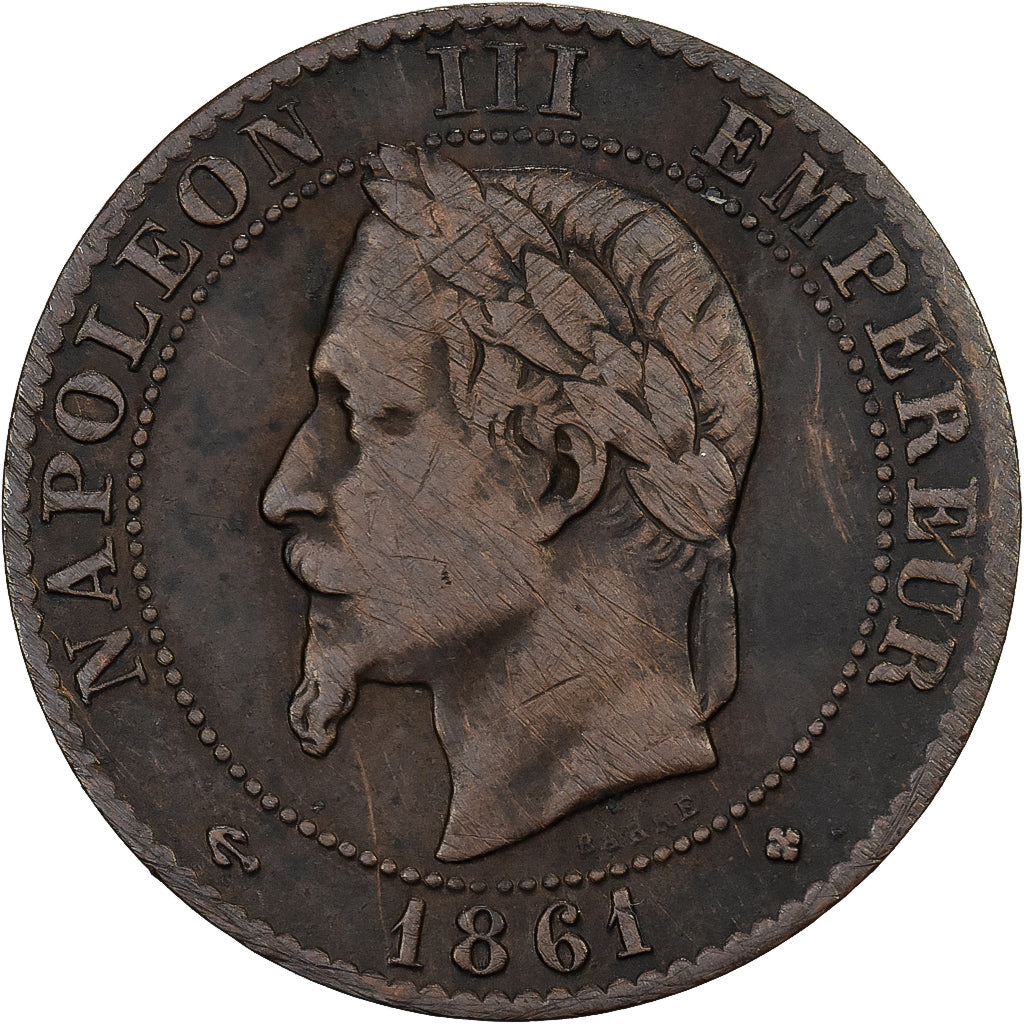 França, Napoleon III, 2 Centimes, Napoléon III, 1861, Strasbourg, Bronze