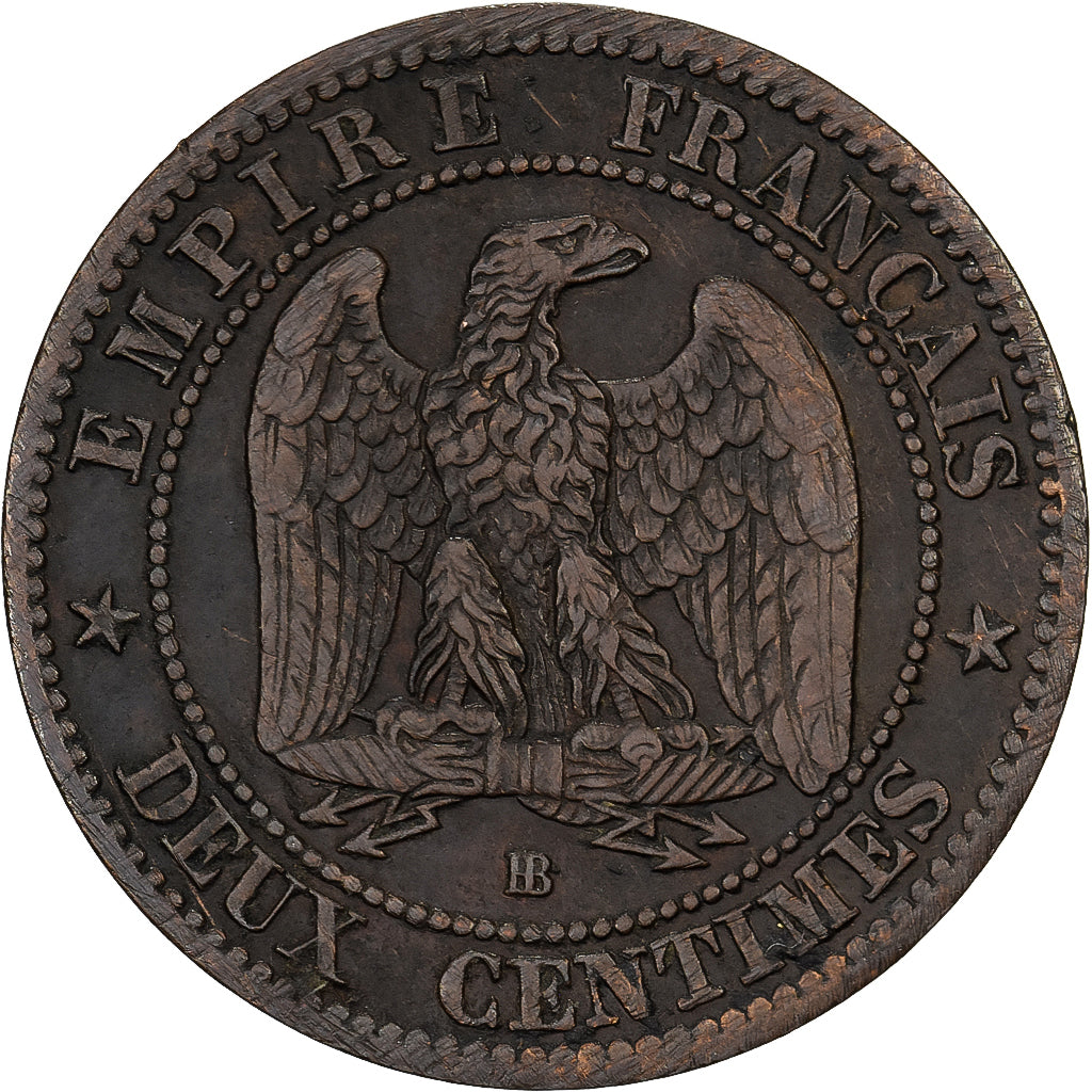 França, Napoleon III, 2 Centimes, Napoléon III, 1861, Strasbourg, Bronze
