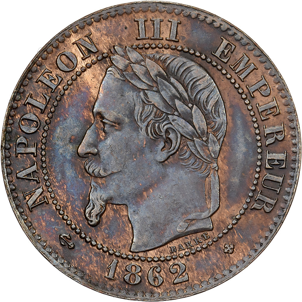 Francja, Napoleon III, 2 Centimes, Napoléon III, 1862, Strasbourg, Brązowy
