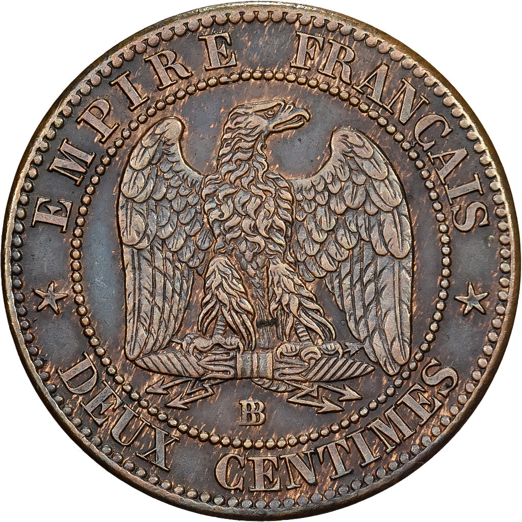 Francja, Napoleon III, 2 Centimes, Napoléon III, 1862, Strasbourg, Brązowy