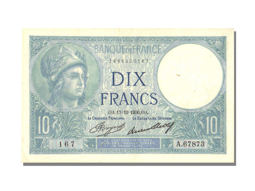Banknote, France, 10 Francs, 10 F 1916-1942 ''Minerve'', 1936, 1936-12-17