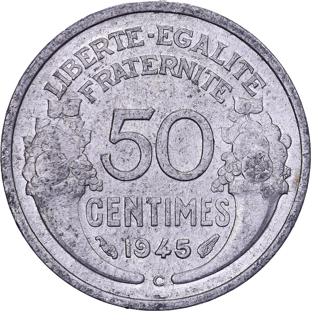 Frankrijk, 50 Centimes, Morlon, 1945, Paris, Aluminium, ZF+, KM:894.1a