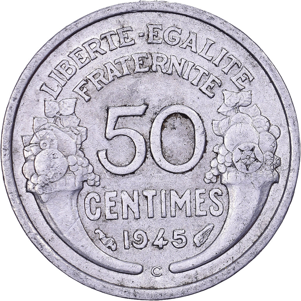 France, 50 Centimes, Morlon, 1945, Castelsarrasin, Aluminum, AU(50-53)