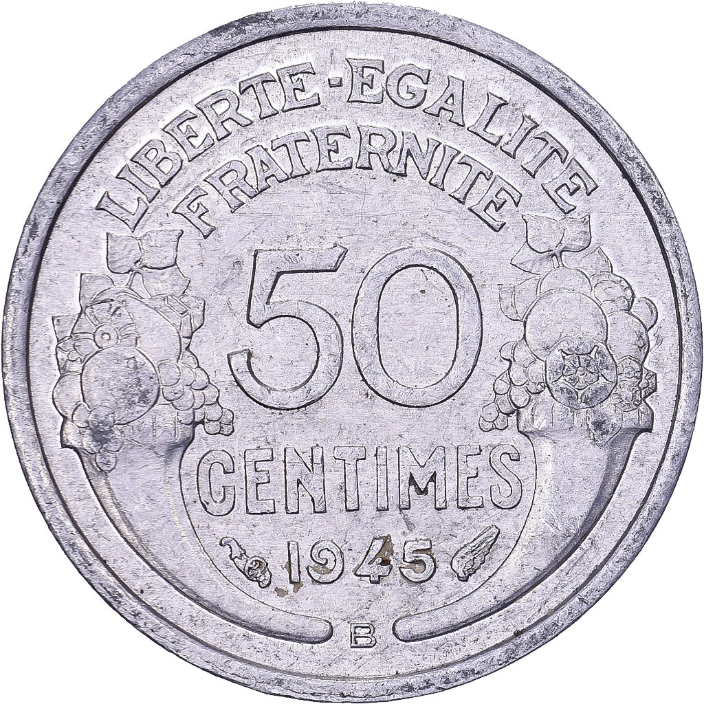 França, 50 Centimes, Morlon, 1945, Beaumont - Le Roger, Alumínio, AU(50-53)