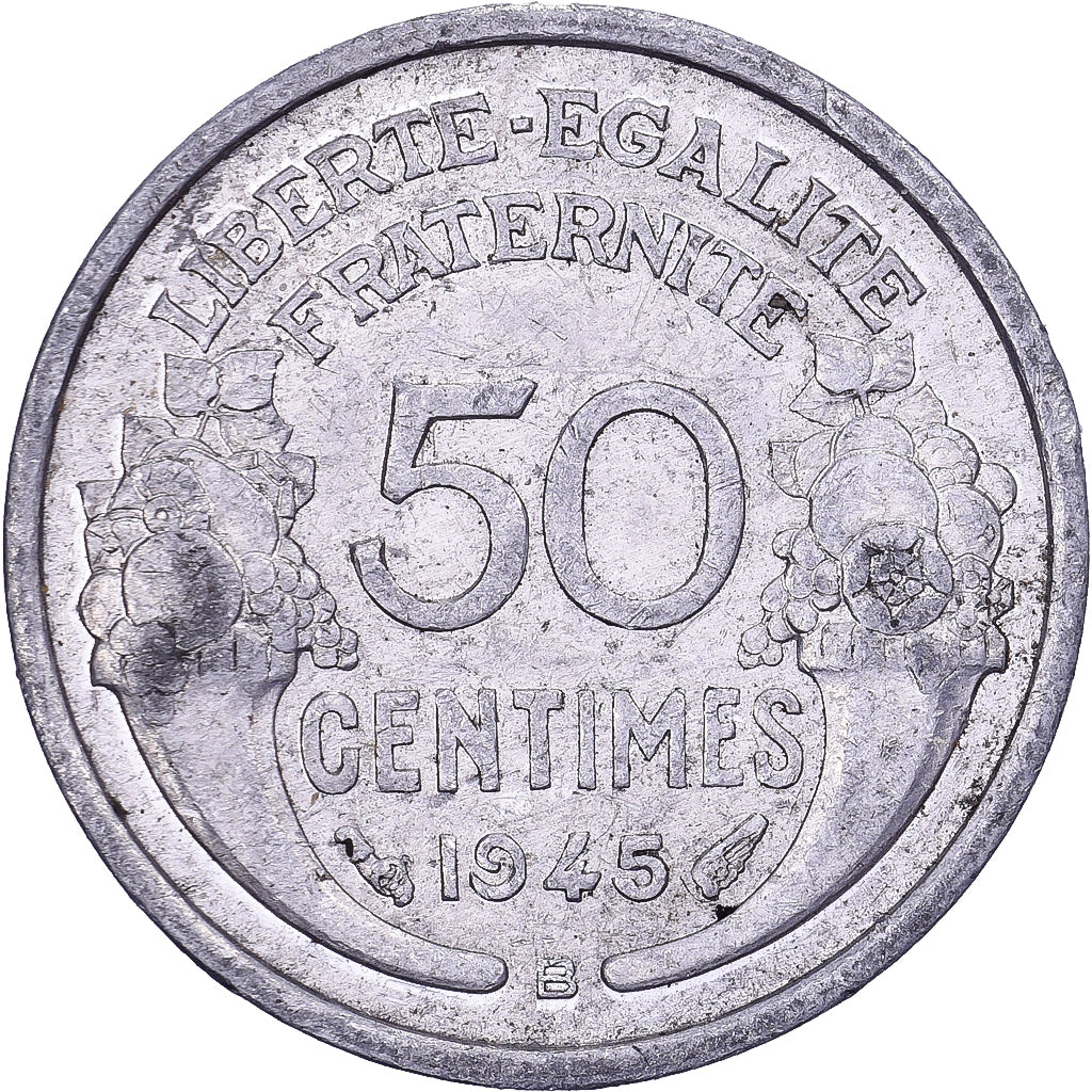 Francia, 50 Centimes, Morlon, 1945, Beaumont - Le Roger, Aluminio, MBC