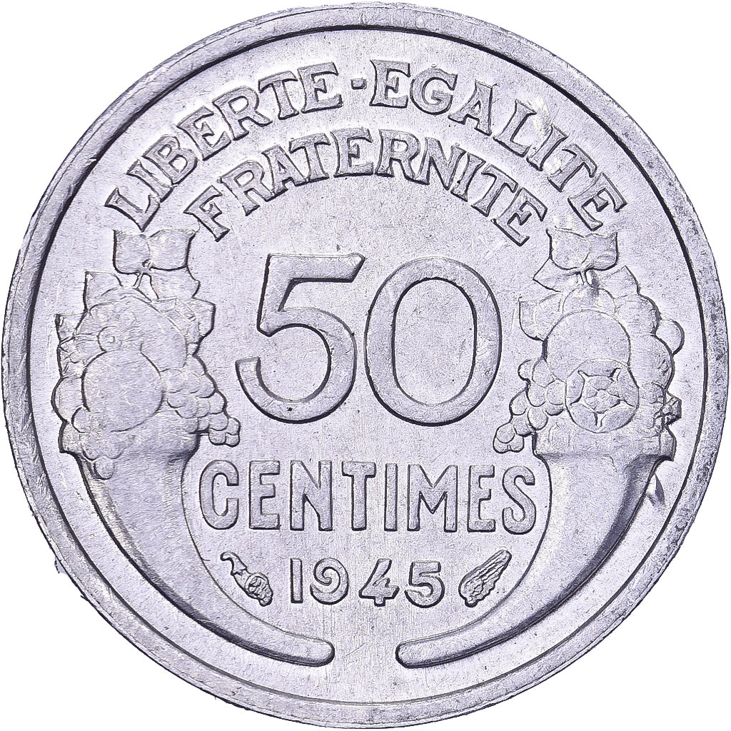 França, 50 Centimes, Morlon, 1945, Paris, Alumínio, AU(50-53), KM:894.1a