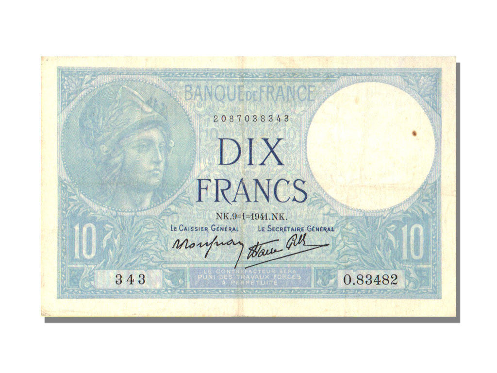 Banknote, France, 10 Francs, 10 F 1916-1942 ''Minerve'', 1941, 1941-01-09