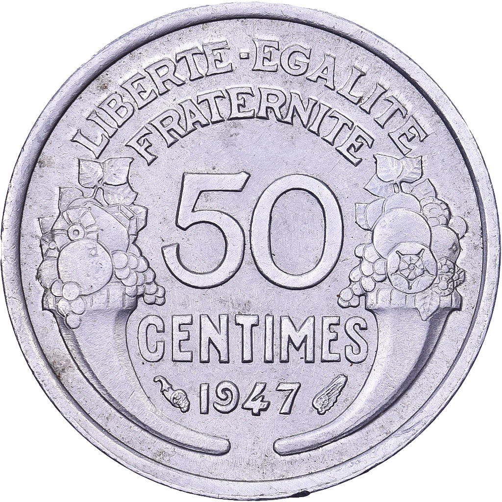 Francia, 50 Centimes, Morlon, 1947, Paris, Alluminio, BB+, KM:894.1a