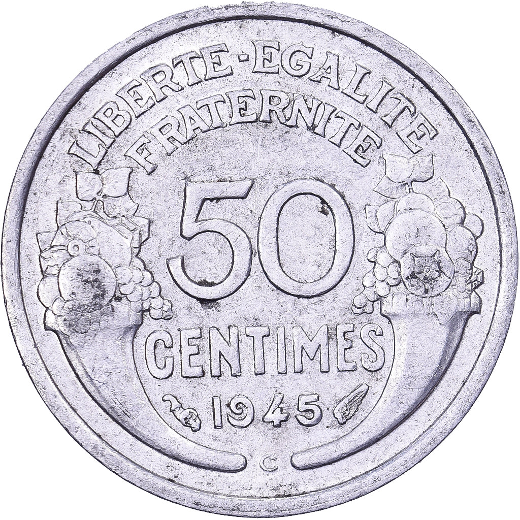 Francia, 50 Centimes, Morlon, 1945, Castelsarrasin, Aluminio, MBC+, KM:894.3a