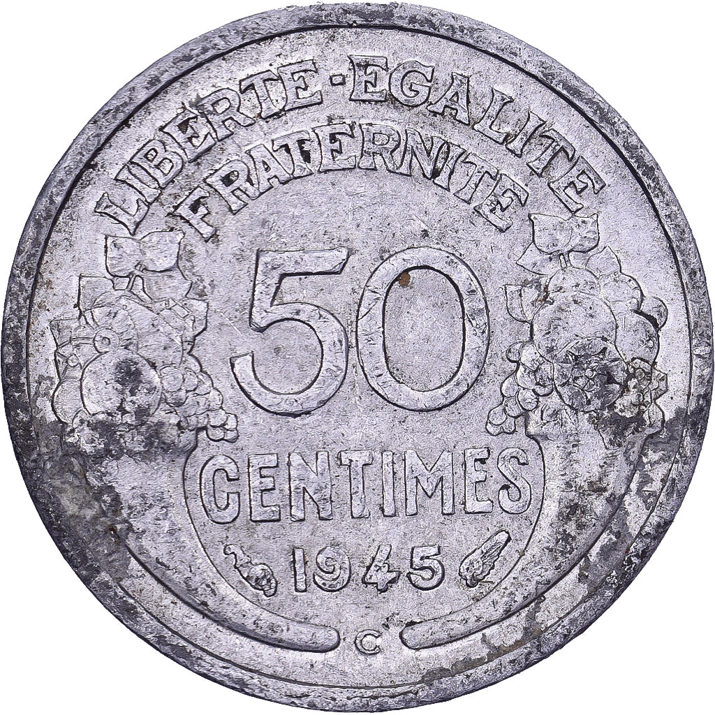 Francia, 50 Centimes, Morlon, 1945, Castelsarrasin, Aluminio, BC+, KM:894.3a
