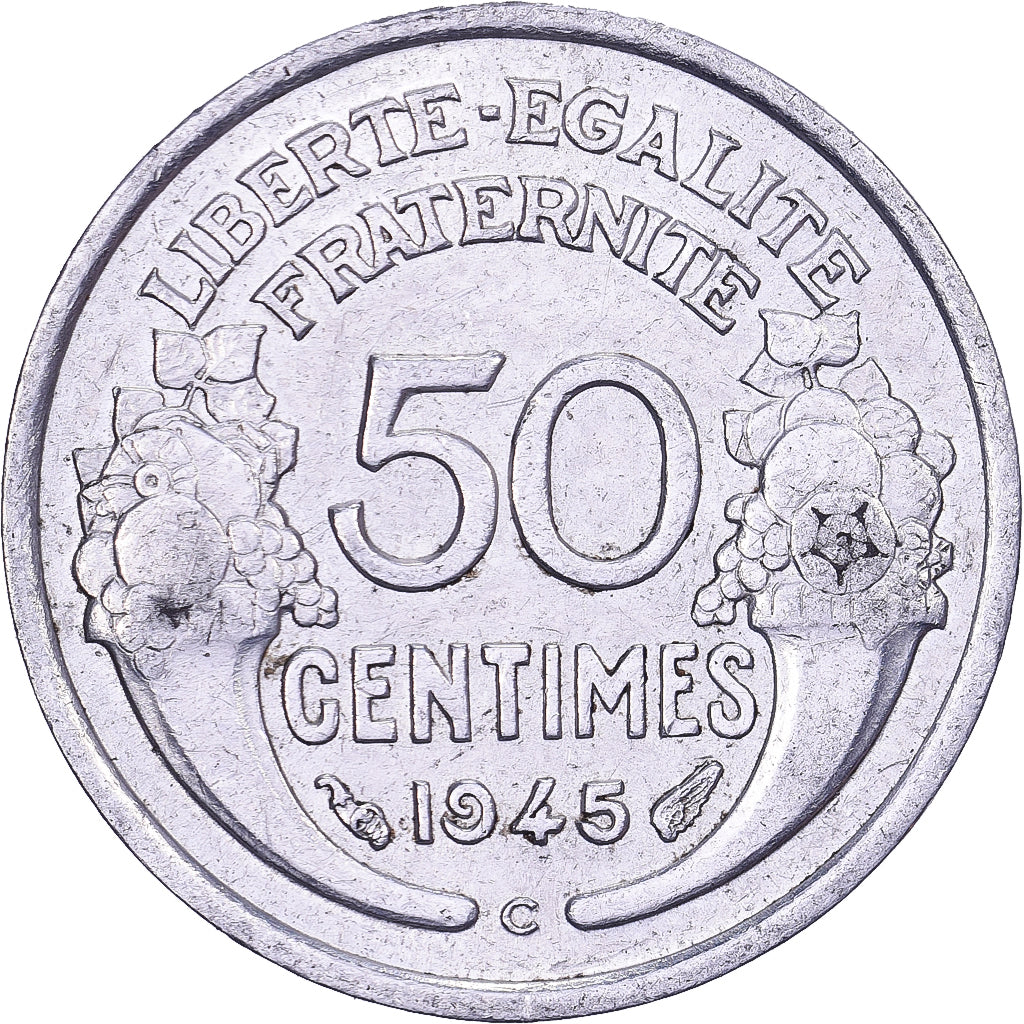 França, 50 Centimes, Morlon, 1945, Castelsarrasin, Alumínio, EF(40-45)