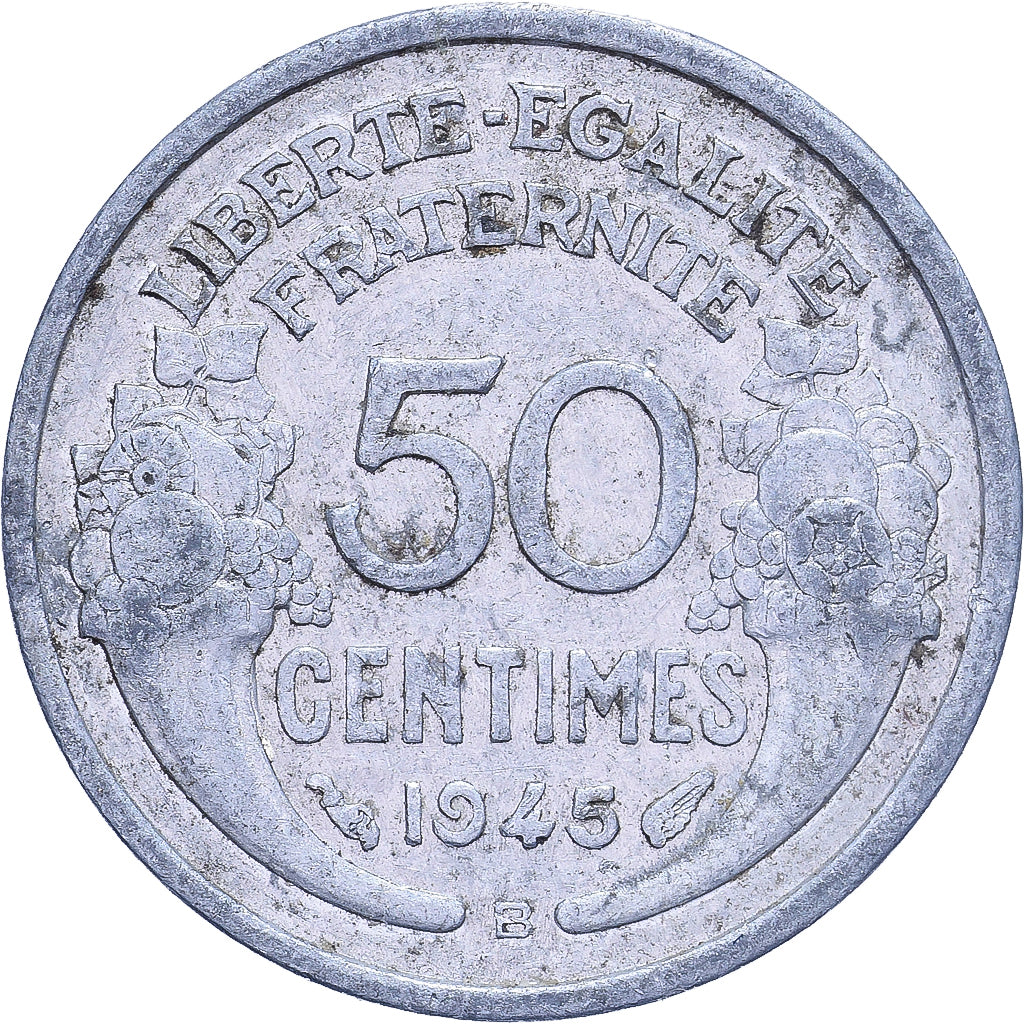 France, 50 Centimes, Morlon, 1945, Beaumont - Le Roger, Aluminium, TB+