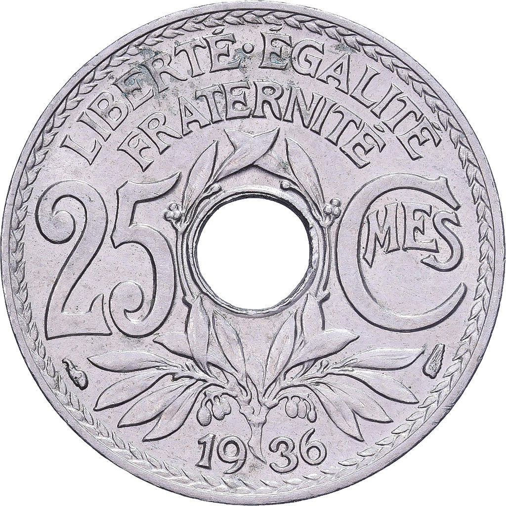 Frankrijk, 25 Centimes, Lindauer, 1936, Cupro-nikkel, ZF+, KM:867a