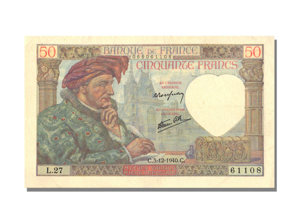 Banknote, France, 50 Francs, 50 F 1940-1942 ''Jacques Coeur'', 1940, 1940-12-05
