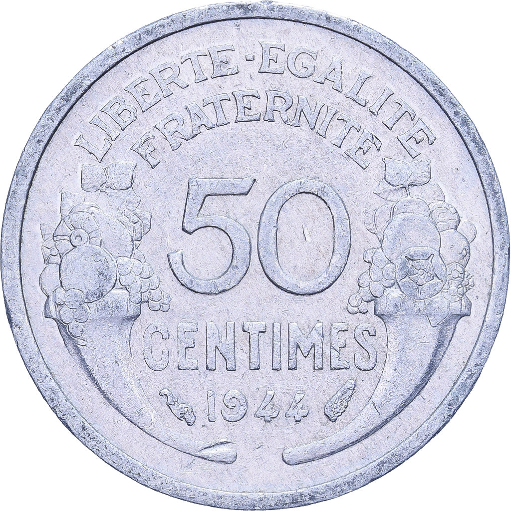 Francja, 50 Centimes, Morlon, 1944, Paris, Aluminium, EF(40-45), KM:894.1a