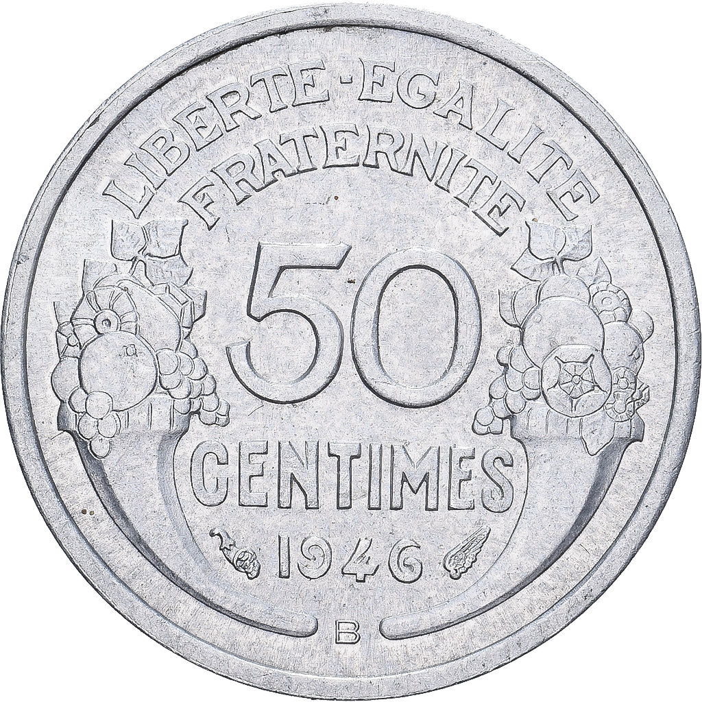 France, 50 Centimes, Morlon, 1946, Beaumont - Le Roger, Aluminum, AU(50-53)