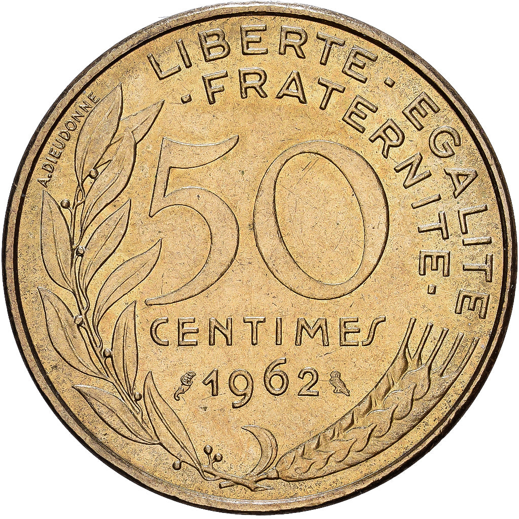 Francja, 50 Centimes, Marianne, 1962, Aluminium-Brąz, MS(60-62), KM:939.1
